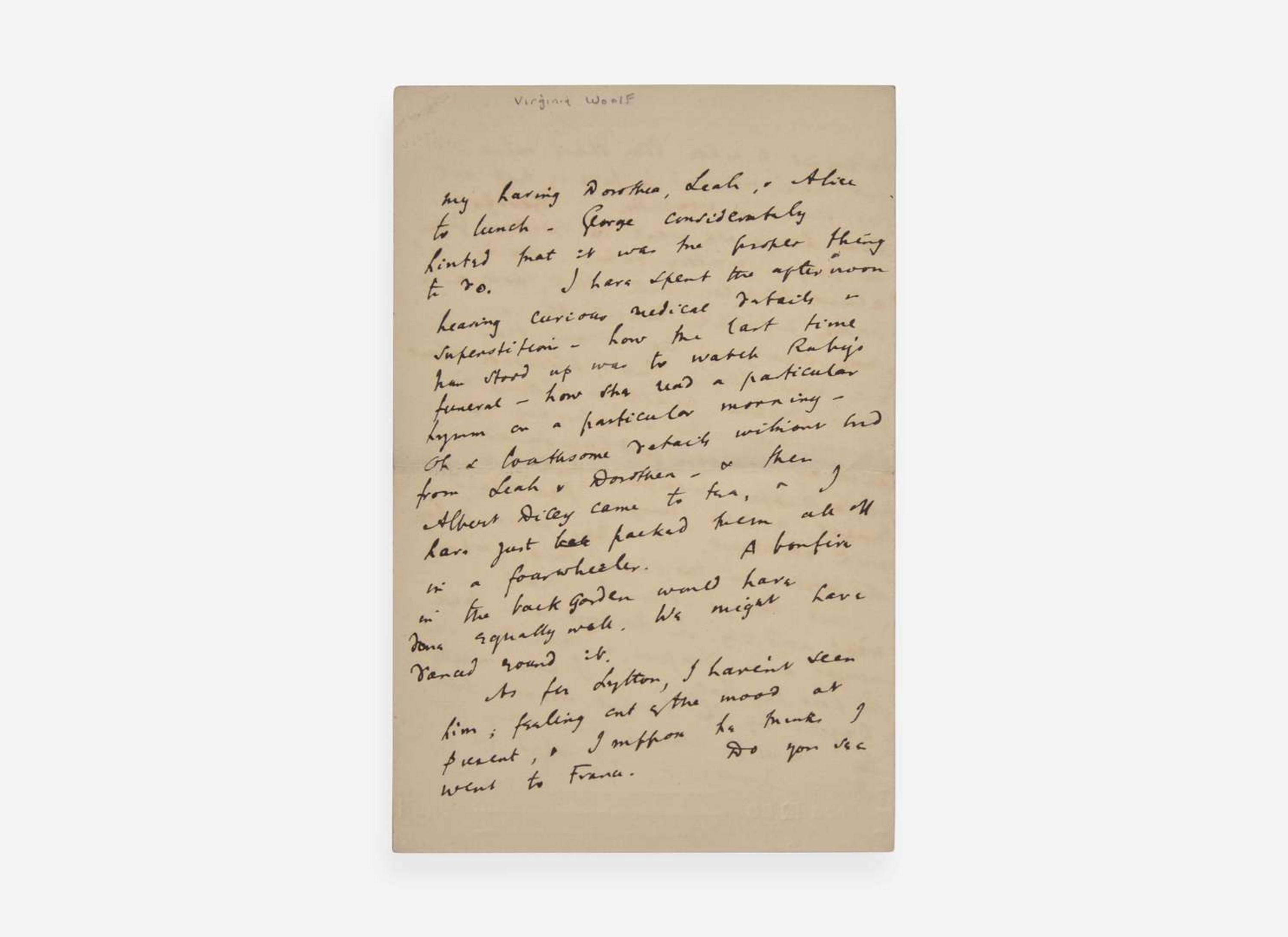 [Literature] Woolf, Virginia: Autograph Letter, initialed