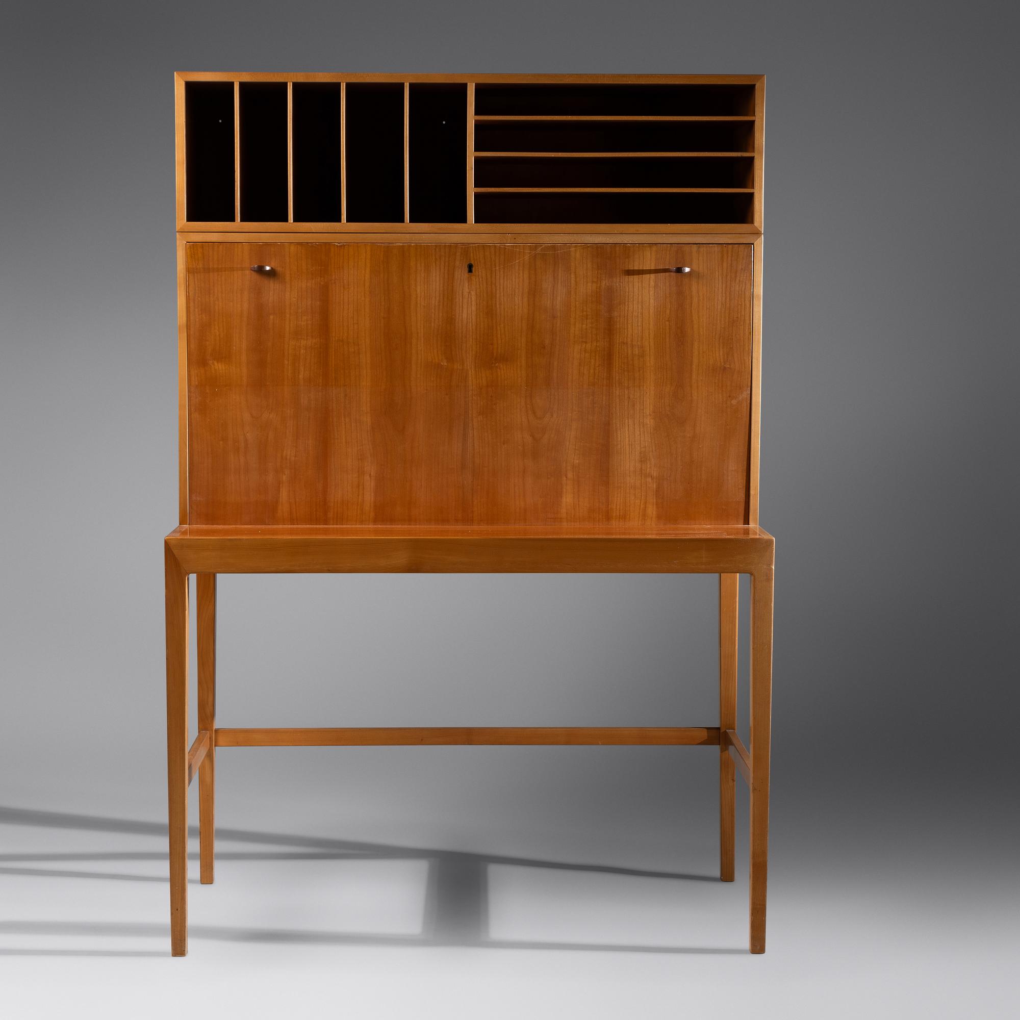 Drop-front desk and wall shelf, c. 1958