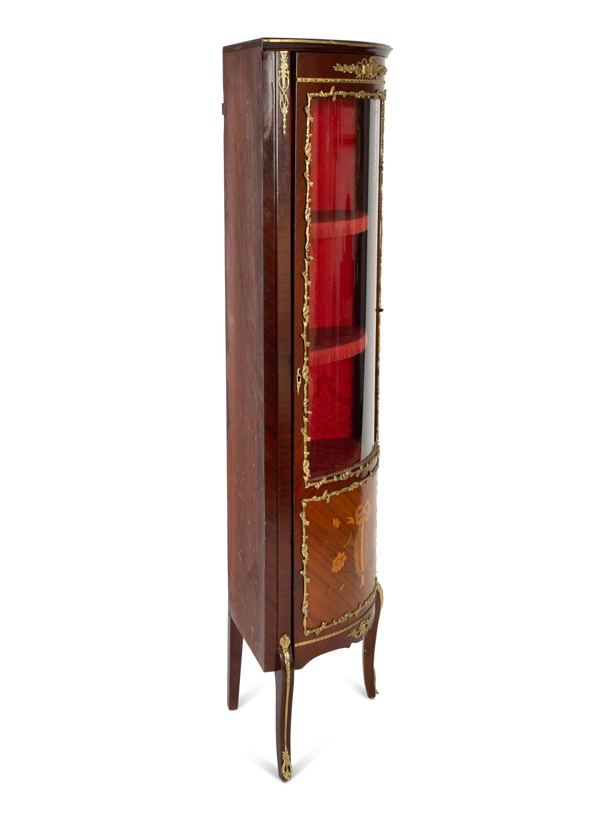 A Louis XV Style Gilt Metal Mounted Marquetry Corner Vitrine — 20TH CENTURY