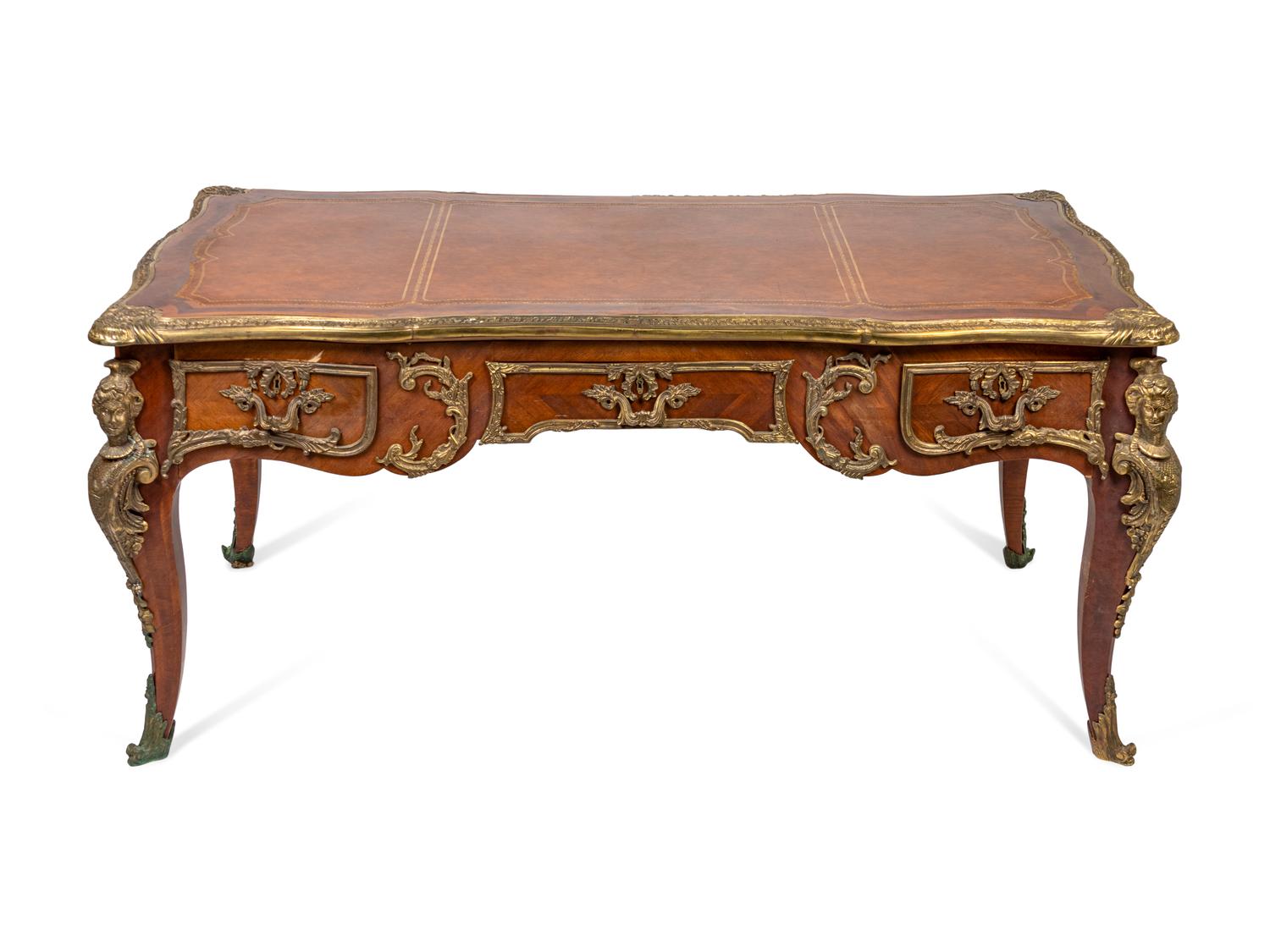A Louis XV Style Bronze-Mounted Kingwood Bureau Plat