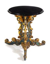 A Venetian Painted and Parcel Gilt Table Base Height 28 1/4 x diameter of top 23 1/4 inches. — 19TH CENTURY AND LATER