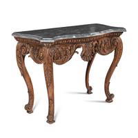 A Continental Carved Oak and Marble-Top Console Table