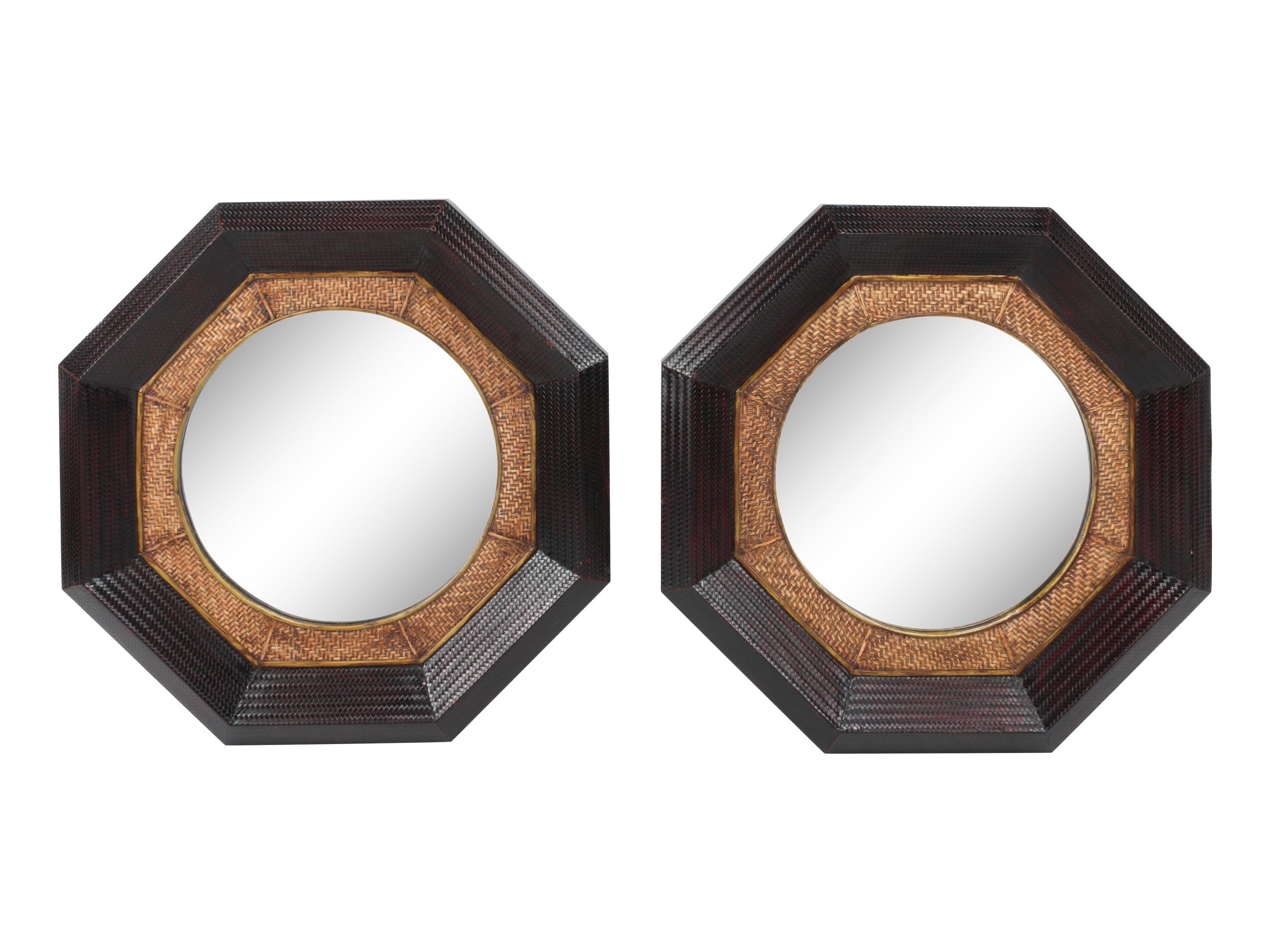 A Pair of Portuguese Style Caned Octagonal Mirrors