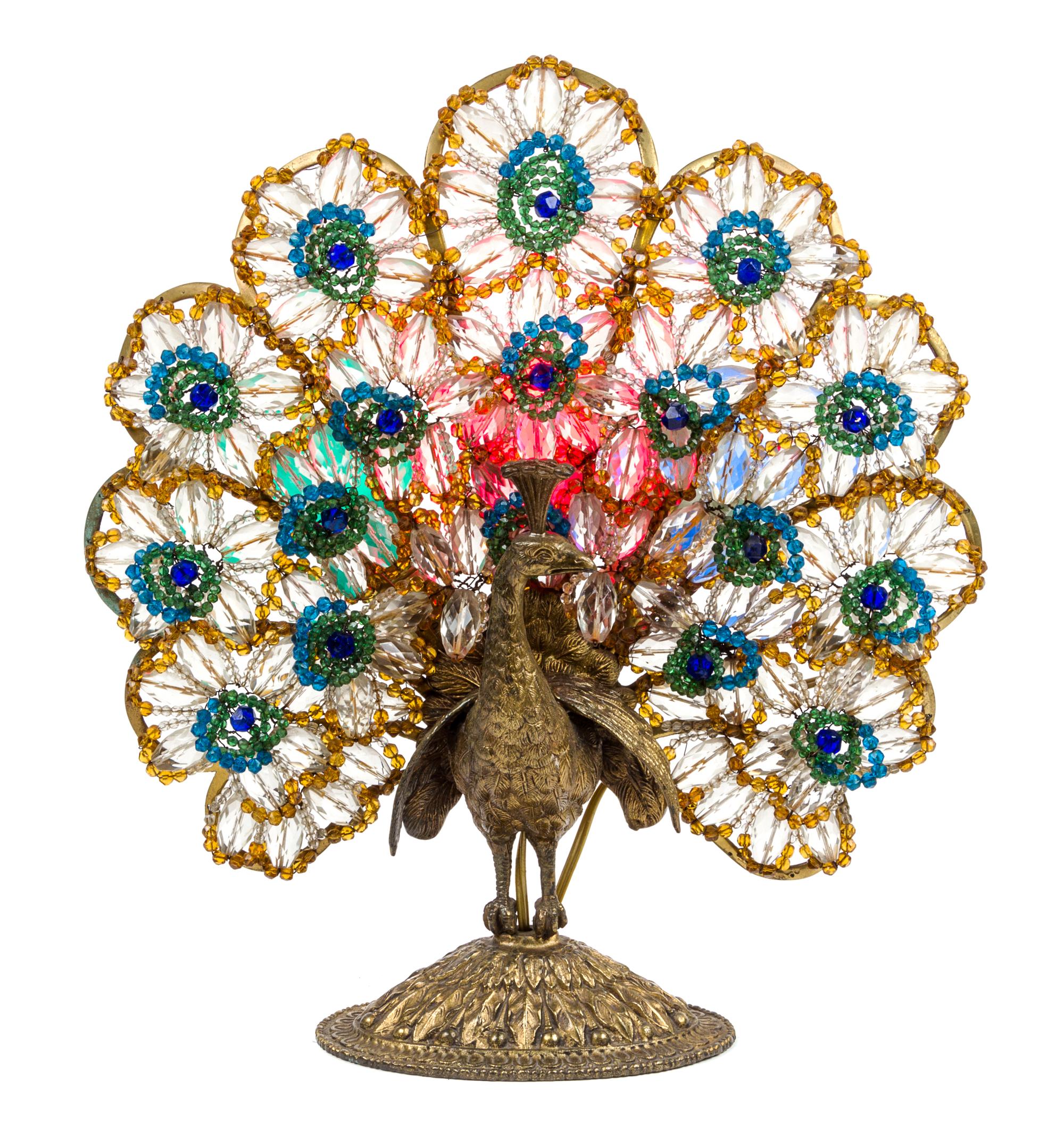 A Bohemian Beaded Bronze Desk Lamp Height 17 inches.