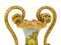 A Pair of Italian Faience Vases with Snake-Form Handles
