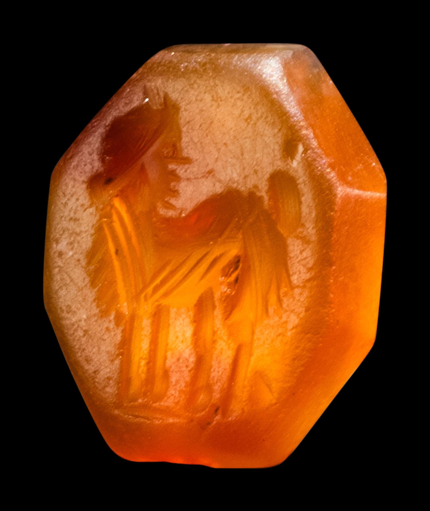 A Roman Carnelian Ring Stone with a Mythological Creature