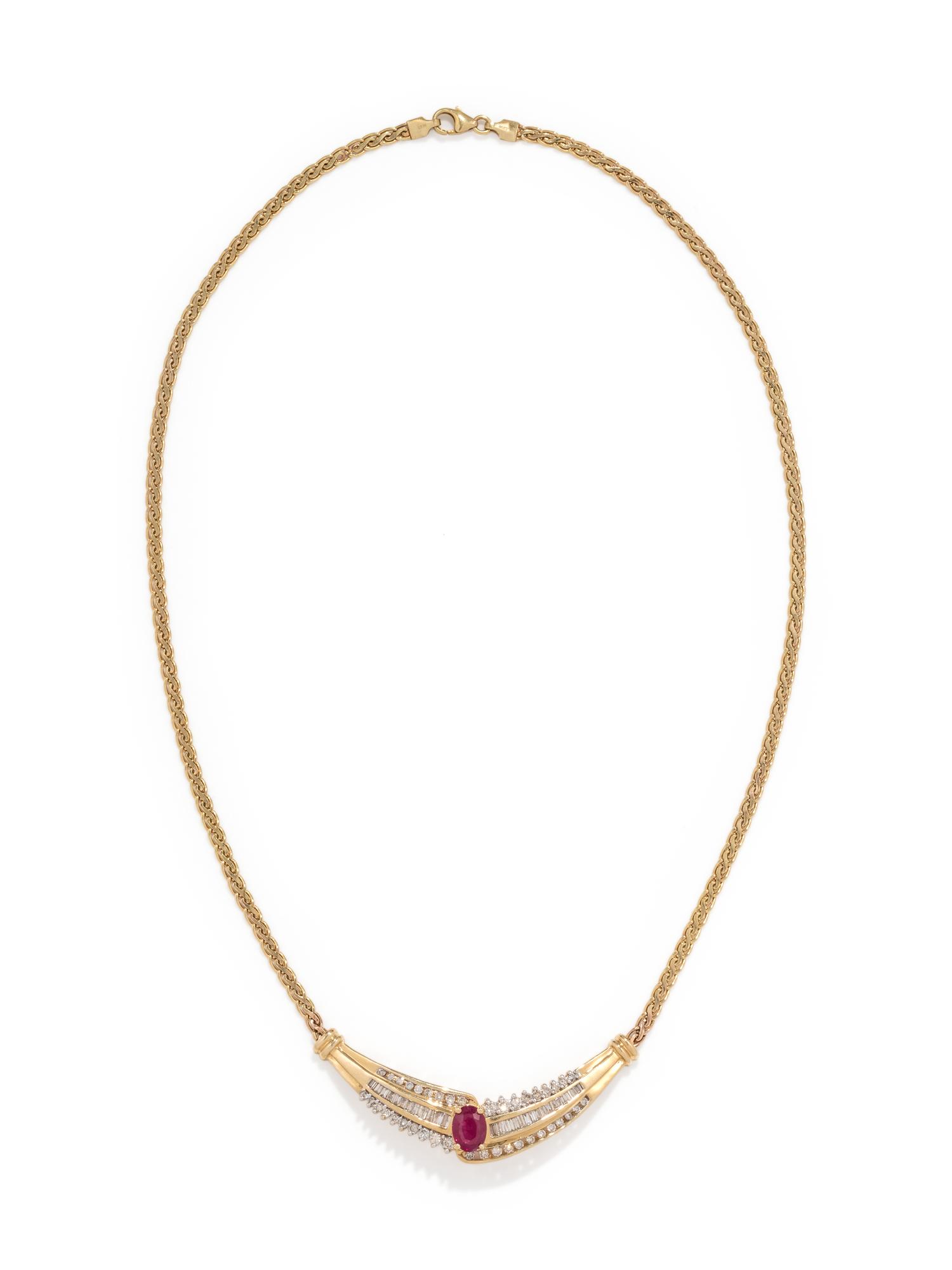 YELLOW GOLD, RUBY AND DIAMOND NECKLACE
