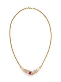 YELLOW GOLD, RUBY AND DIAMOND NECKLACE