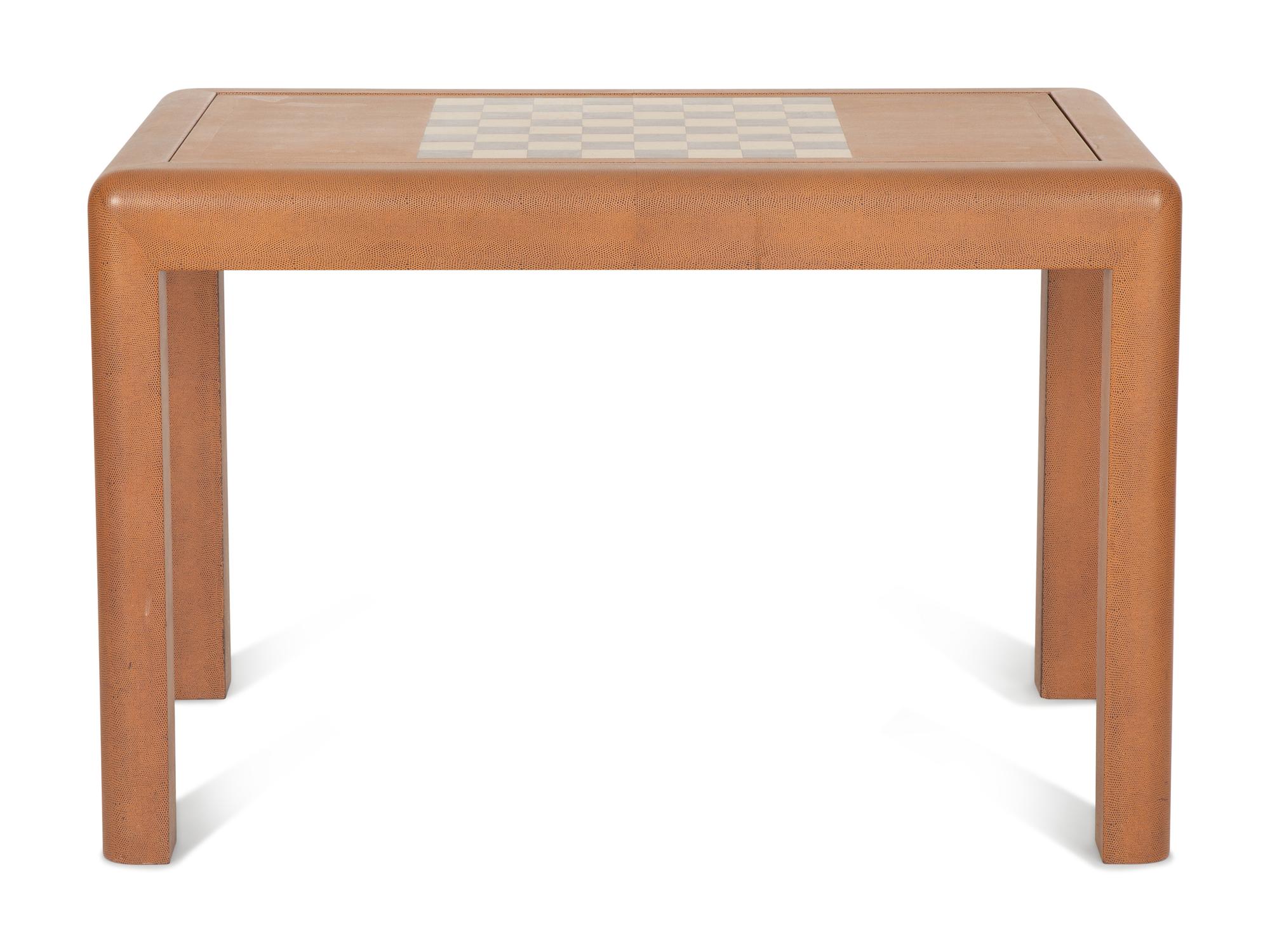 A Karl Springer Style Lizard Skin Wrapped Game Table — 20th Century