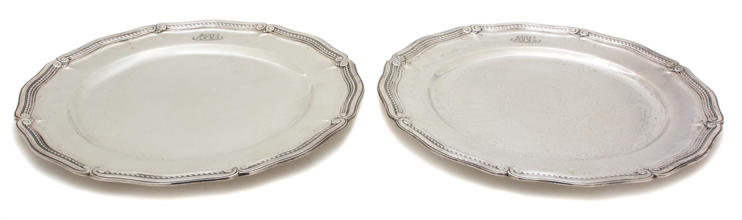 A Pair of American Silver Monogrammed Dinner Plates, Tiffany & Co., New York, NY,