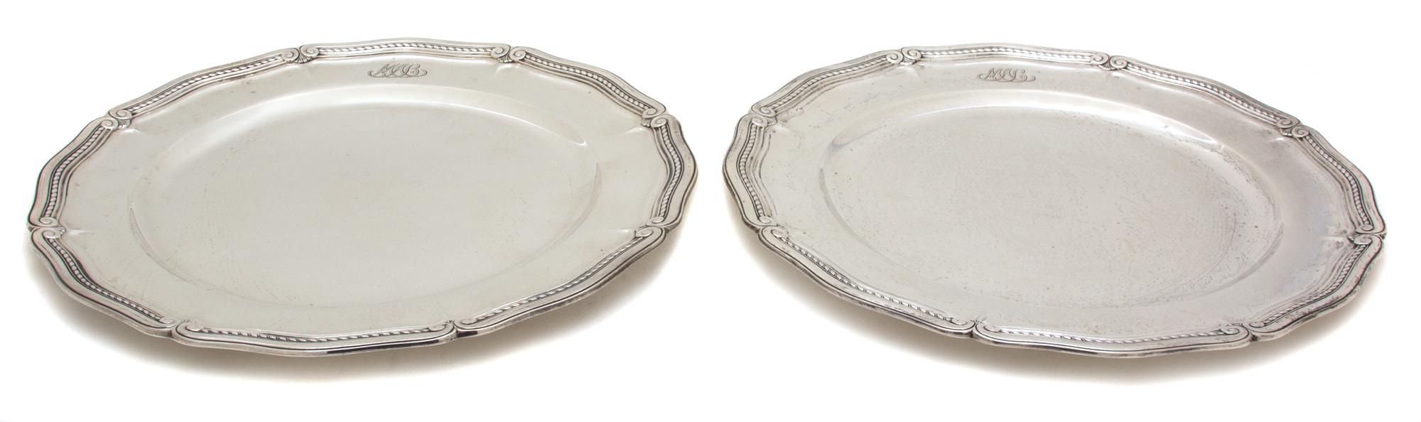 A Pair of American Silver Monogrammed Dinner Plates, Tiffany & Co., New York, NY,