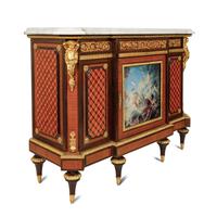 A Louis XVI Style Gilt Bronze and Porcelain Mounted Marble-Top Console Cabinet