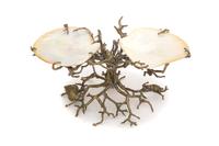 A Mother of Pearl and Silver Metaled Compote Height 6 1/4 inches.
