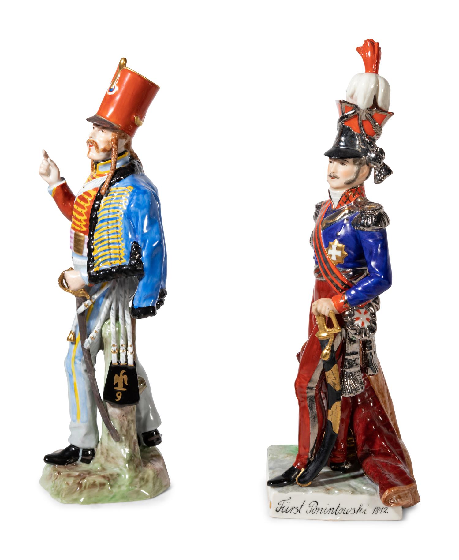 A Pair of Dresden Porcelain Figures of Soldiers