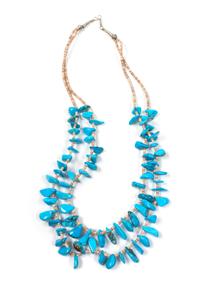Southwestern Two Strand Turquoise and Heishi Shell Necklace Length 22 inches