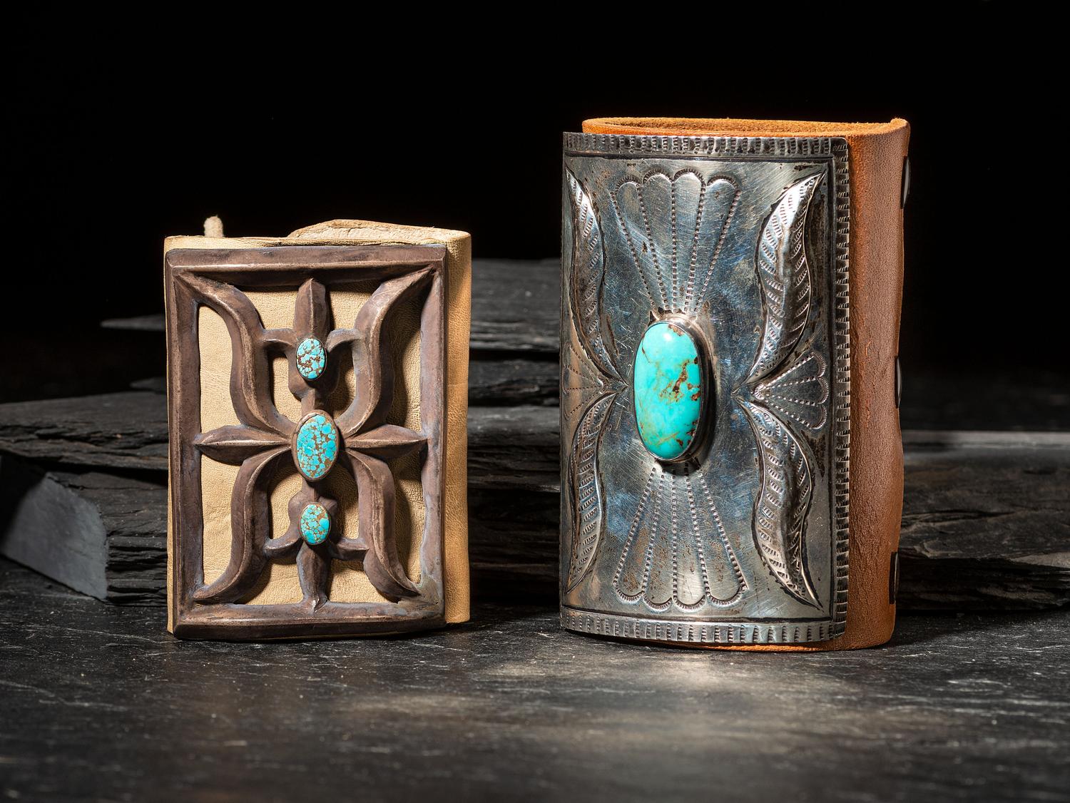 Pair of Navajo Silver and Turquoise Ketohs