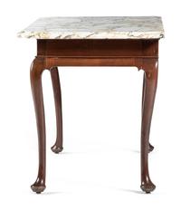 A Queen Anne Carved Mahogany Marble-Top Console Table