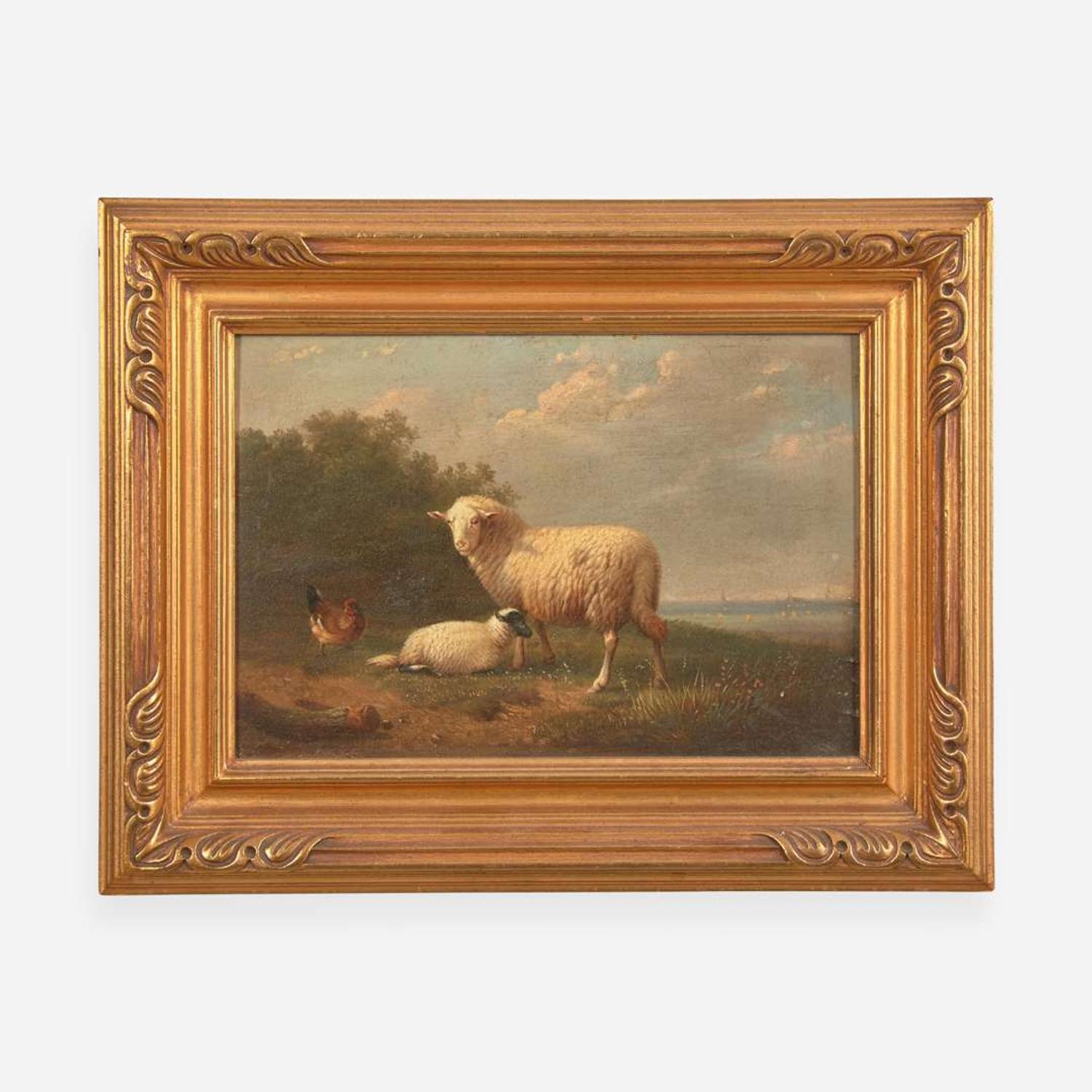 Franz van Severdonck (Belgian, 1809–1889) Cockfight and Family of Sheep; together with a Companion (3)