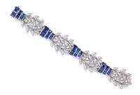A Fine Platinum, Sapphire and Diamond Link Bracelet, Seaman Schepps, Circa 1940, 41.70 dwts.
