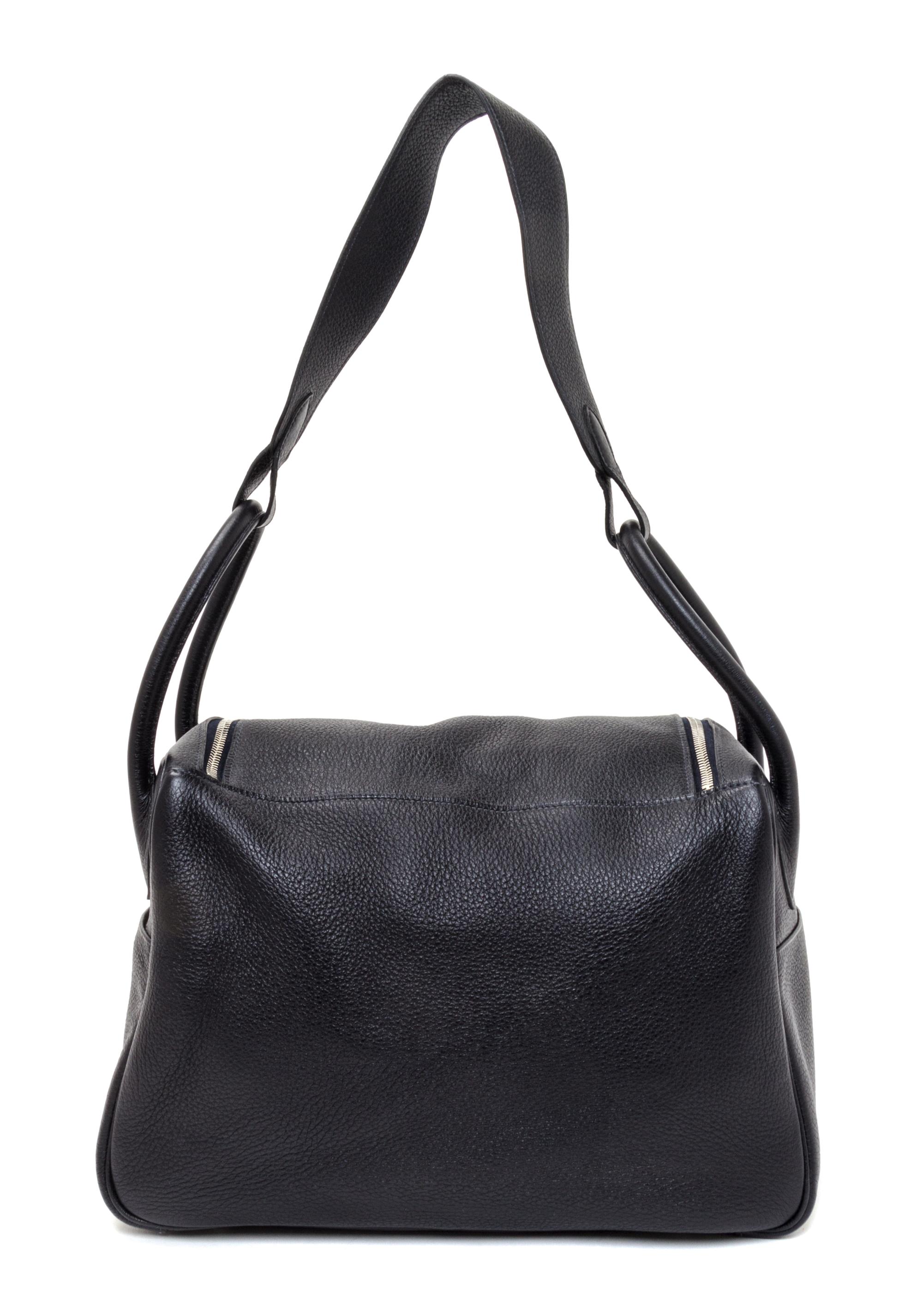 An Hermes Graphite Taurillon Clemence Lindy 34 Handbag, 13.5" x 8" x 7".