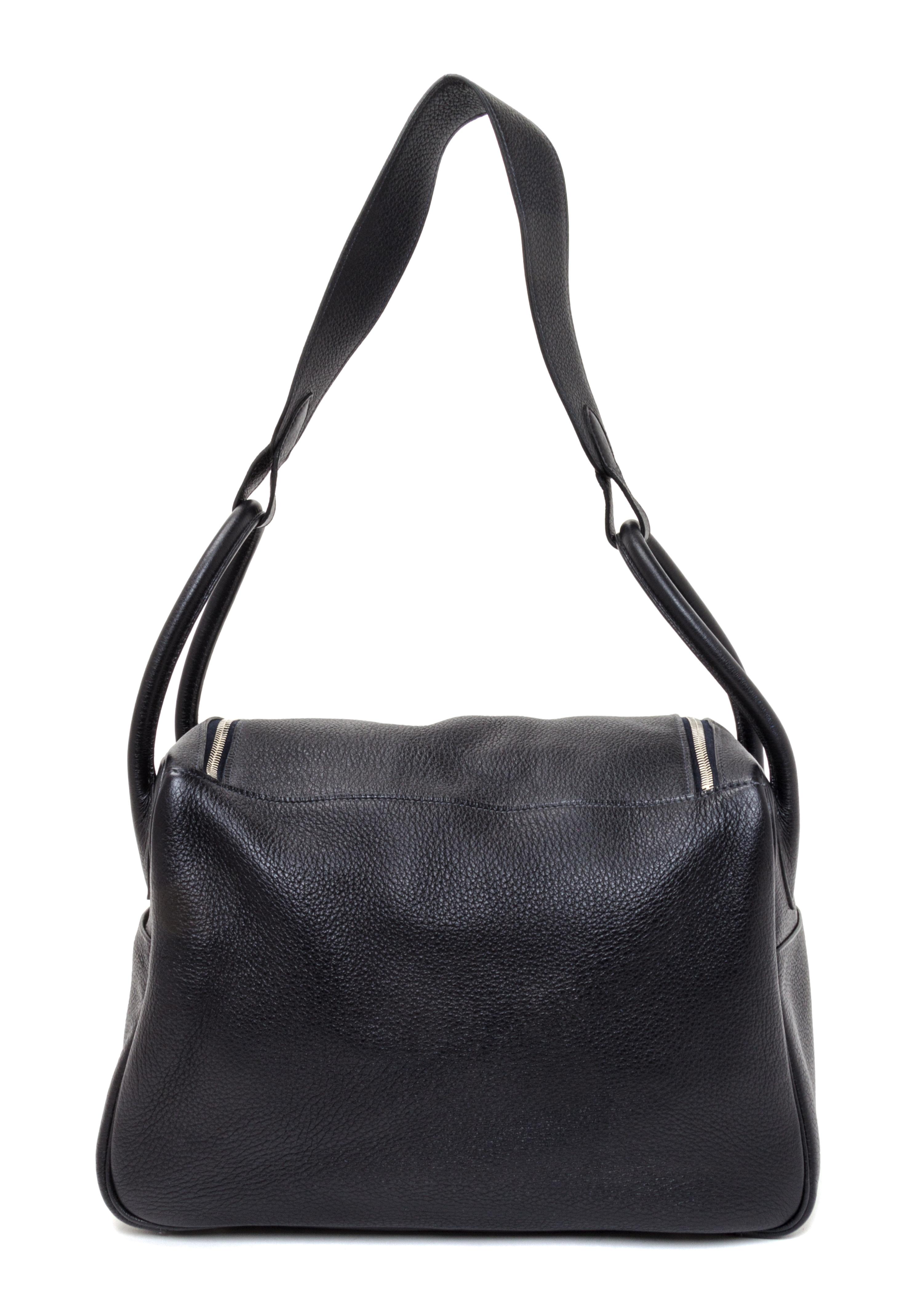 An Hermes Graphite Taurillon Clemence Lindy 34 Handbag, 13.5" x 8" x 7".
