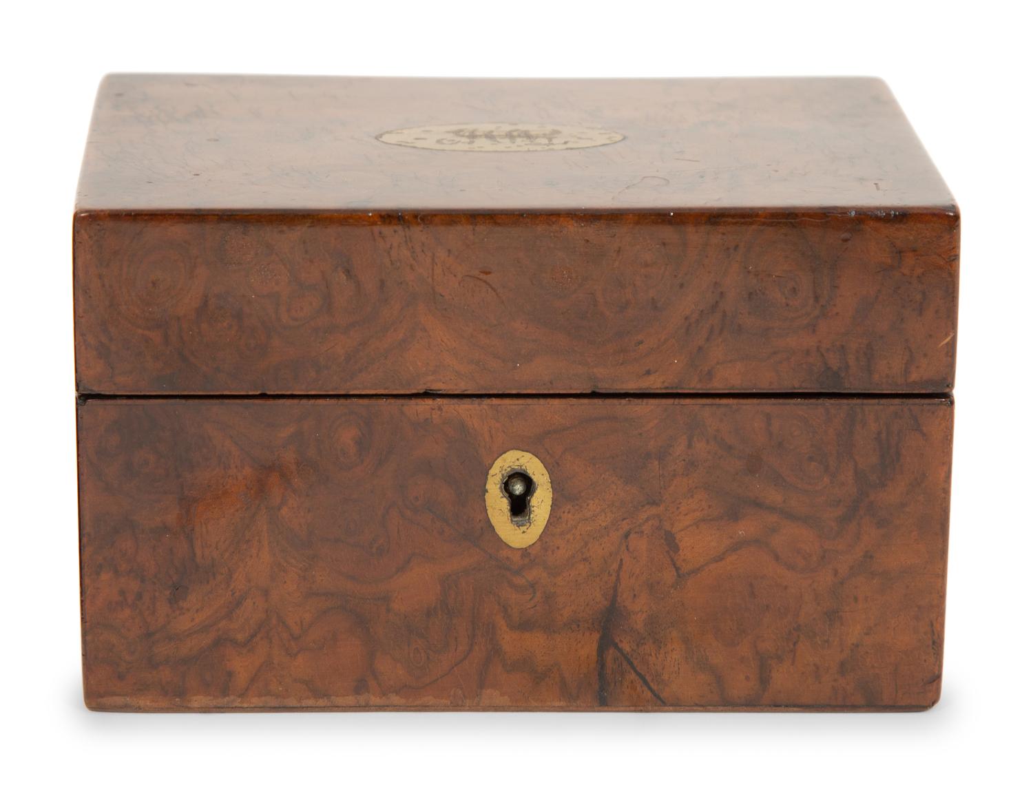 A Georgian Burlwood Jewel Box and a Mahogany Tea Caddy