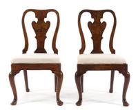 A Pair of George II Style Walnut Dining Chairs Height 37 1/2 x width 21 x depth 22 1/2 inches. — 18TH/19TH CENTURY AND LATER