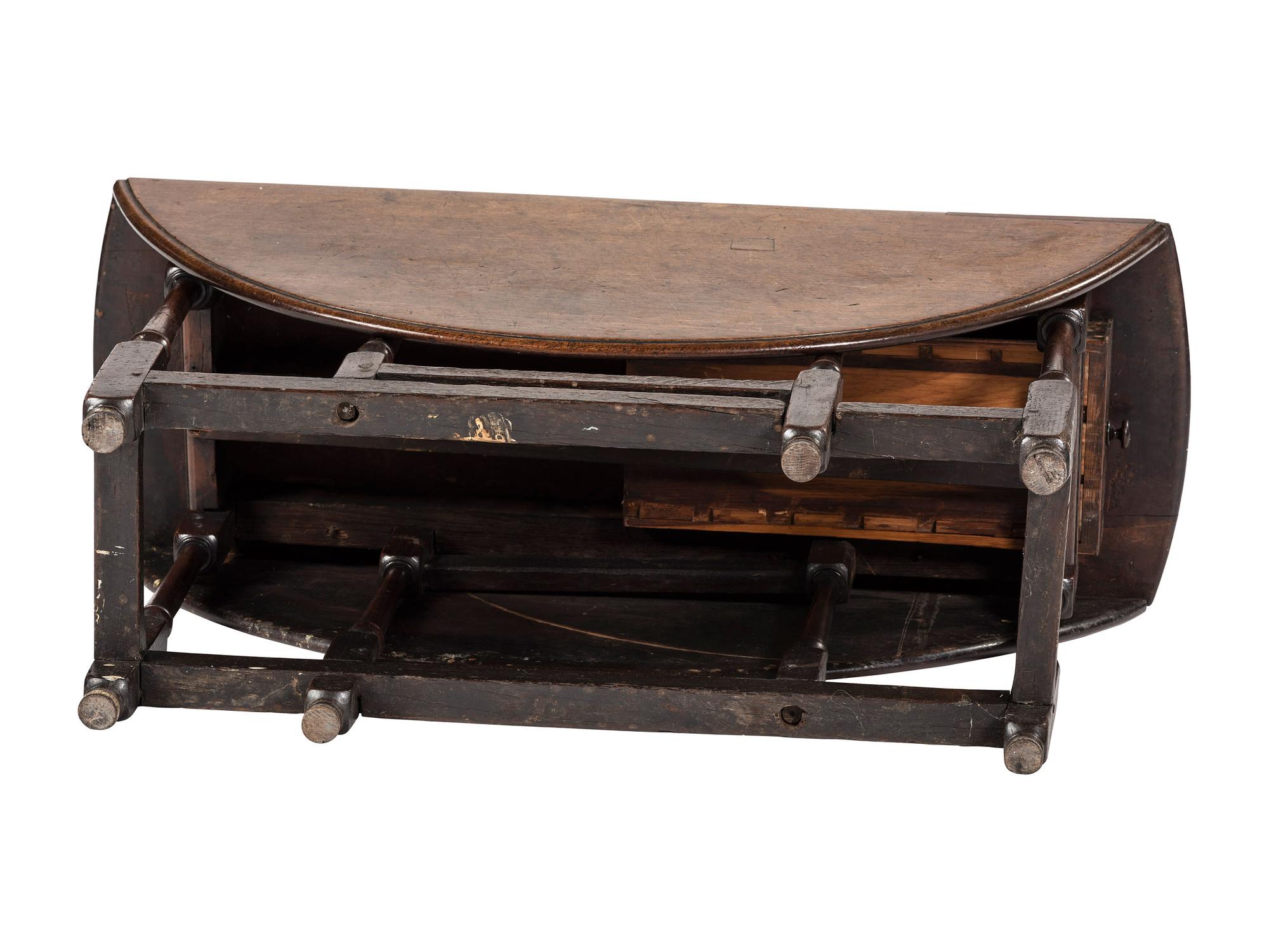 A William and Mary Walnut and Oak Gate-Leg Table