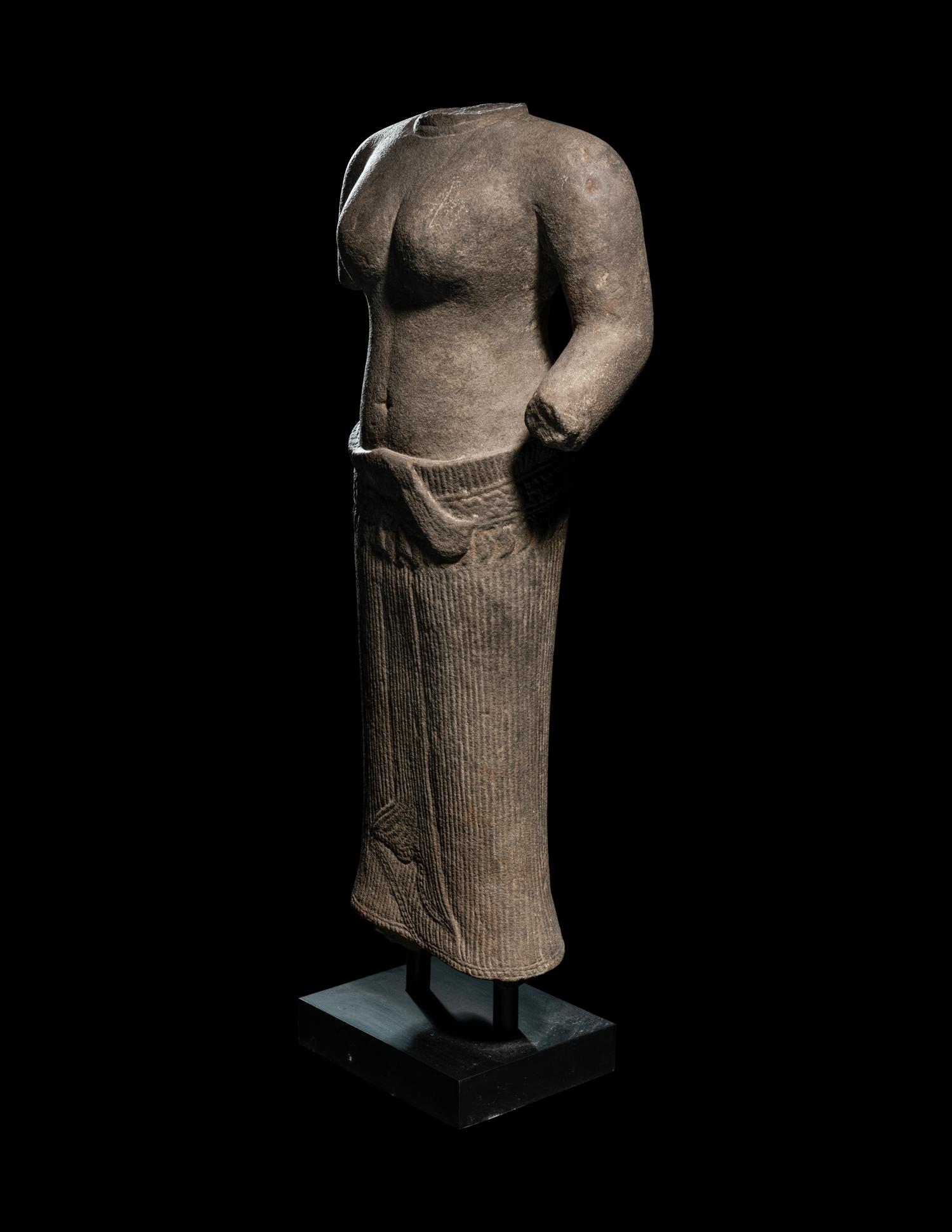 A Khmer Greystone Torso of a Woman