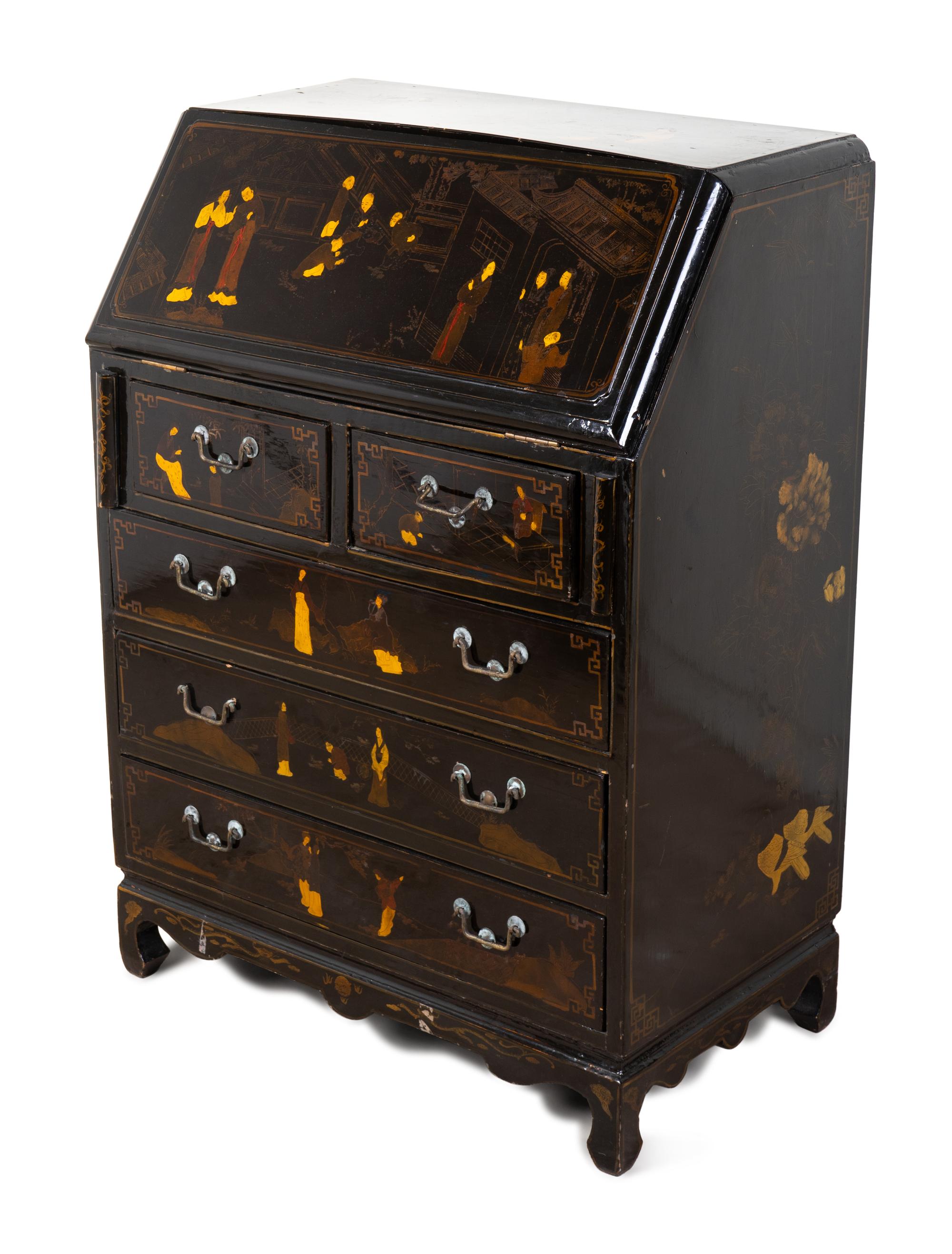 A Chinese Export Style Lacquered Slant-Front Desk — 20TH CENTURY