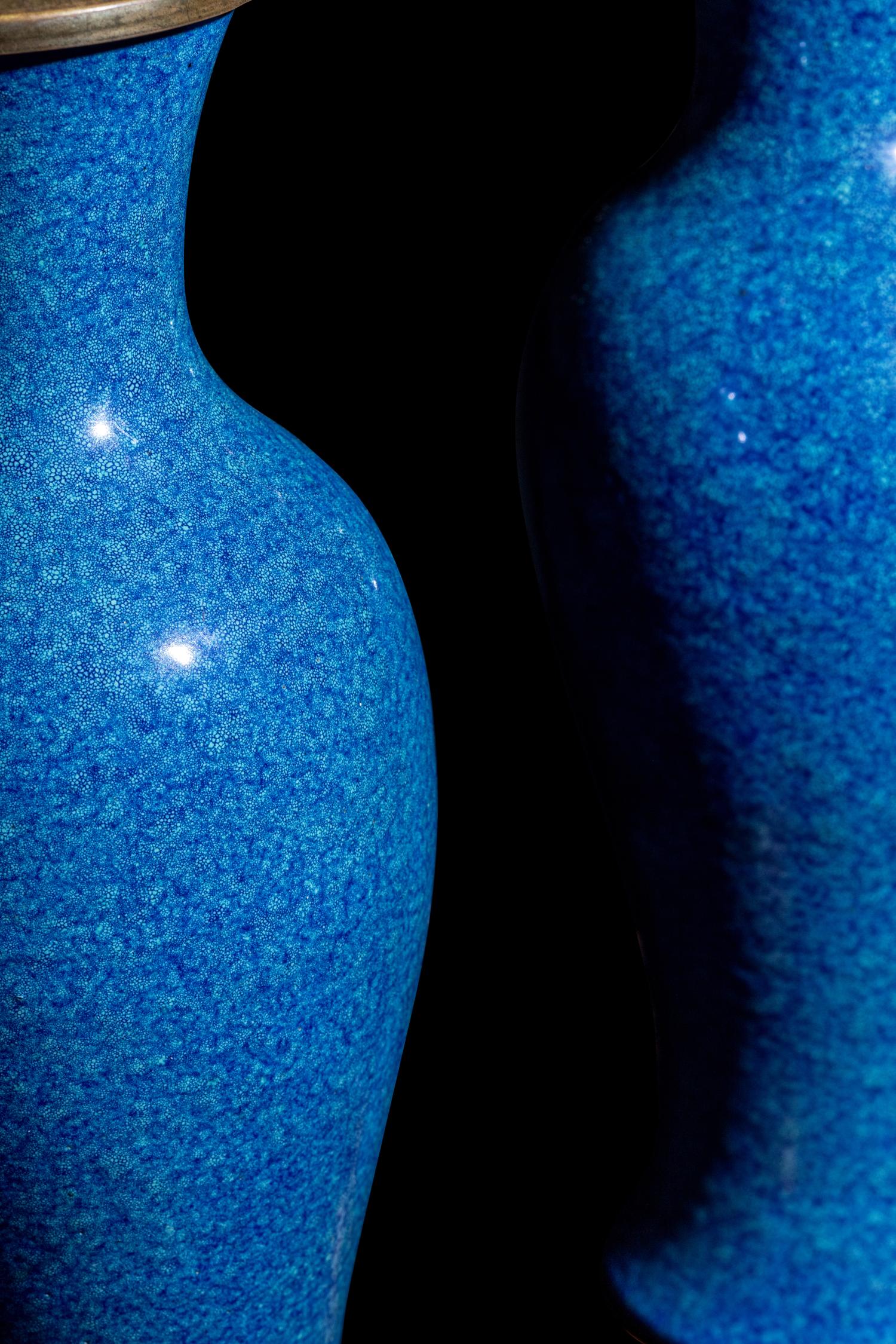 A Pair of Chinese Powder Blue Glazed Porcelain Vases