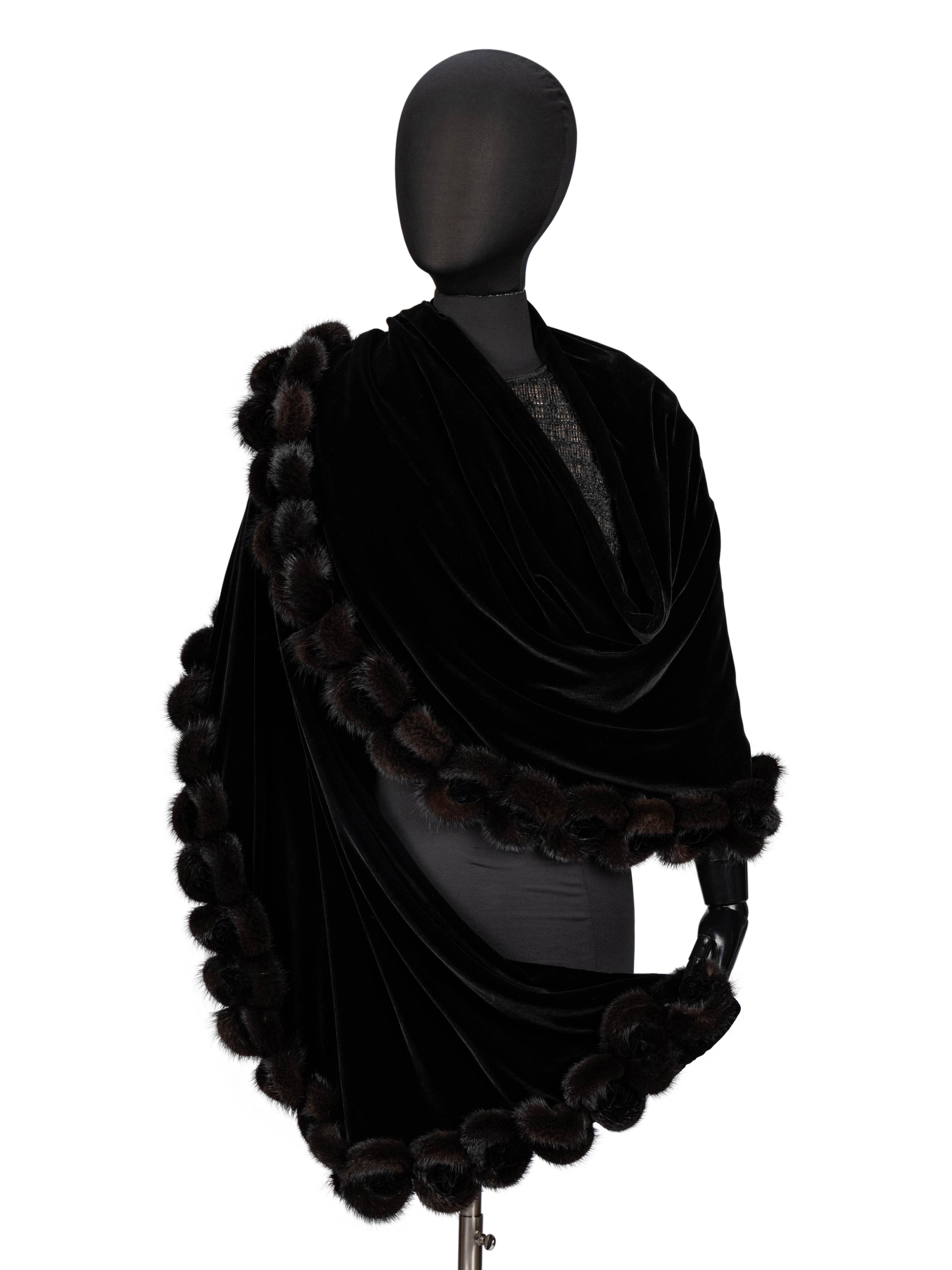 A Fur Stole & a Fur-Trimmed Velvet Wrap