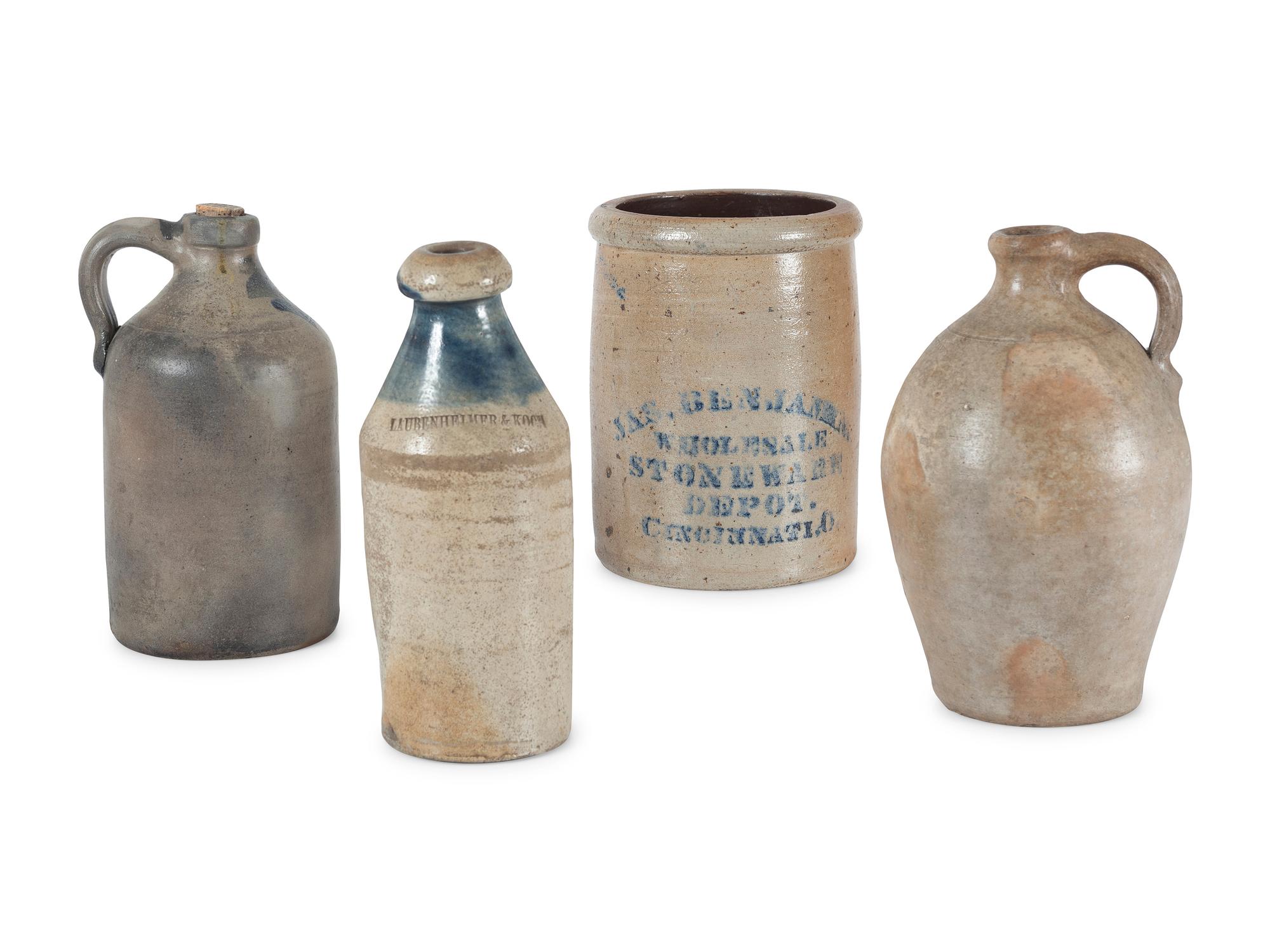 Three Stoneware Jugs and One Crock