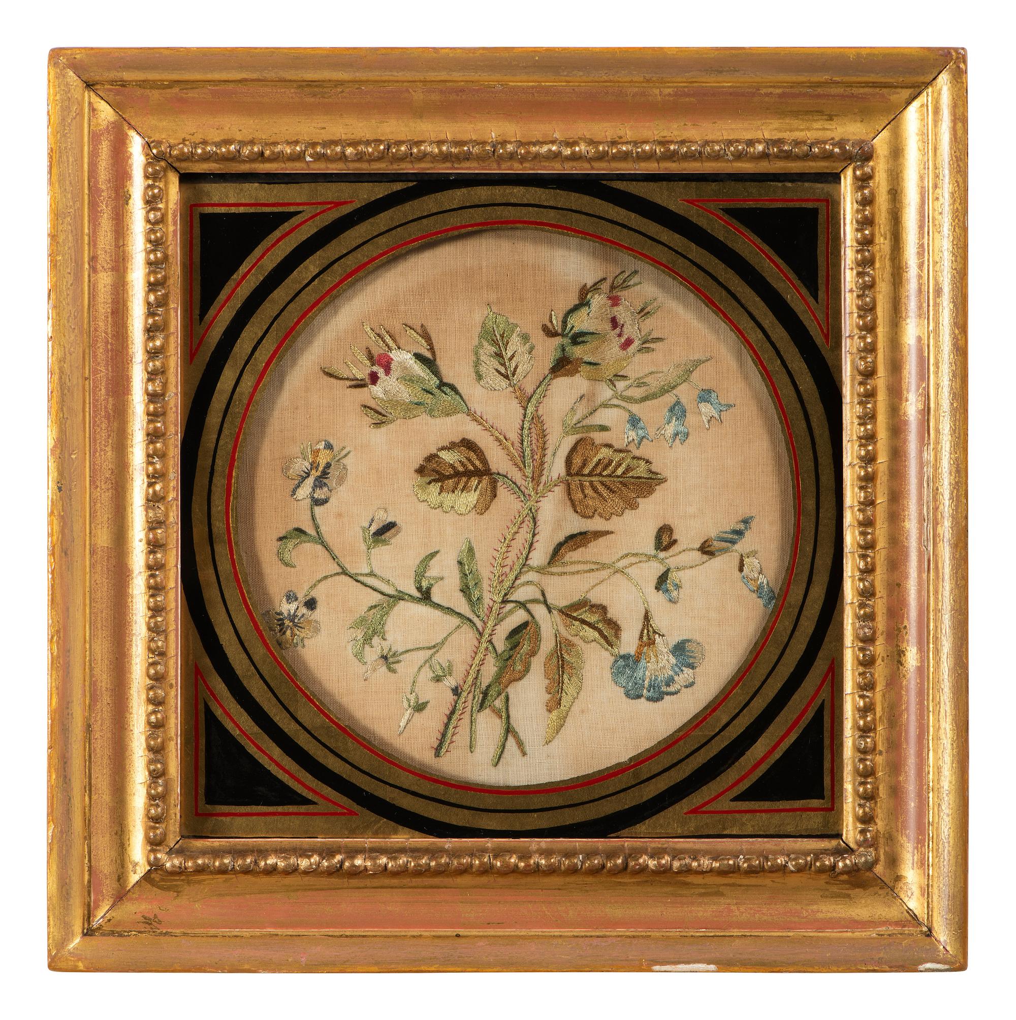 A Victorian Needlework Embroidered Floral Sprig Picture