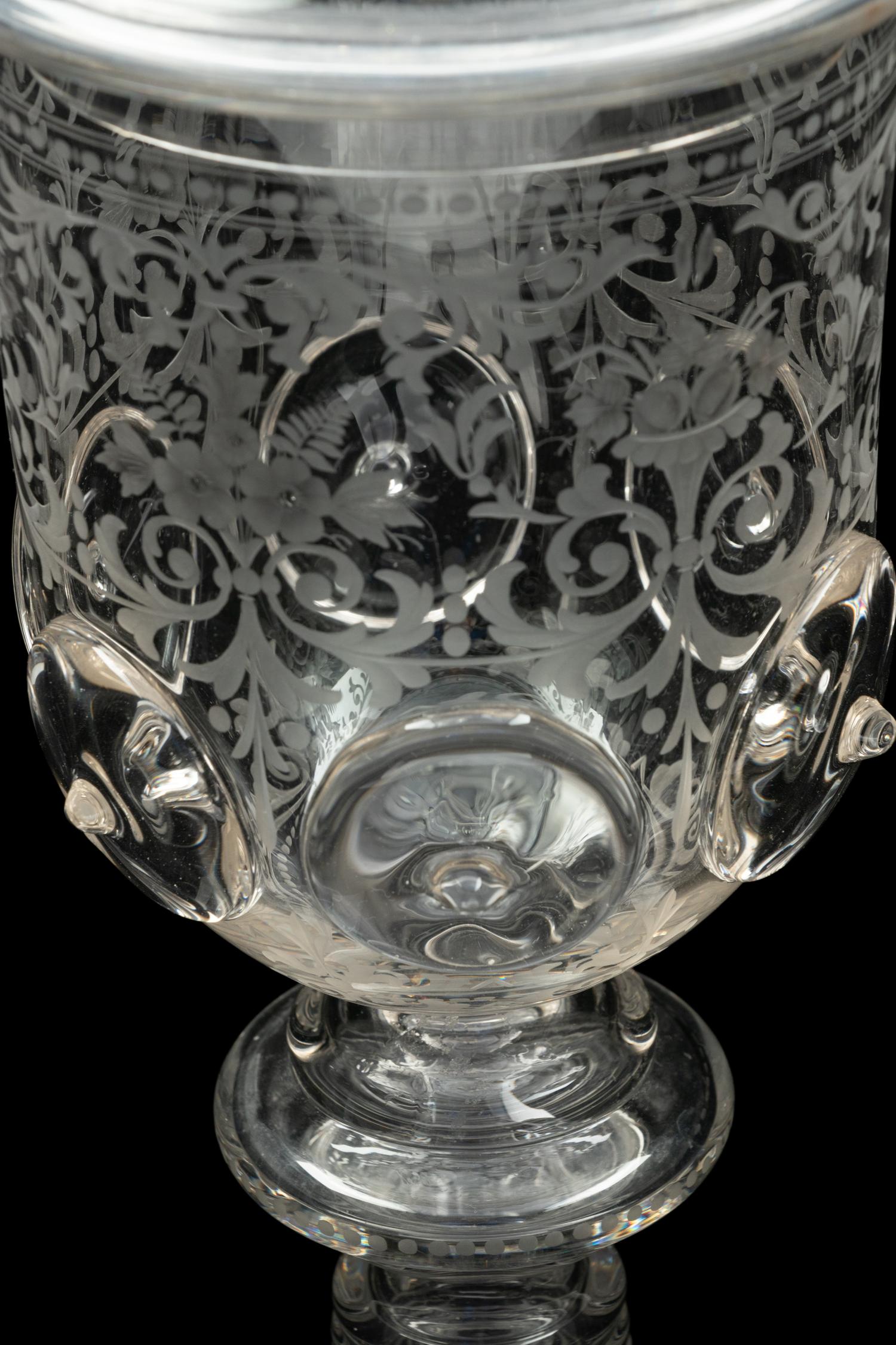 A Continental Etched Glass Pokal