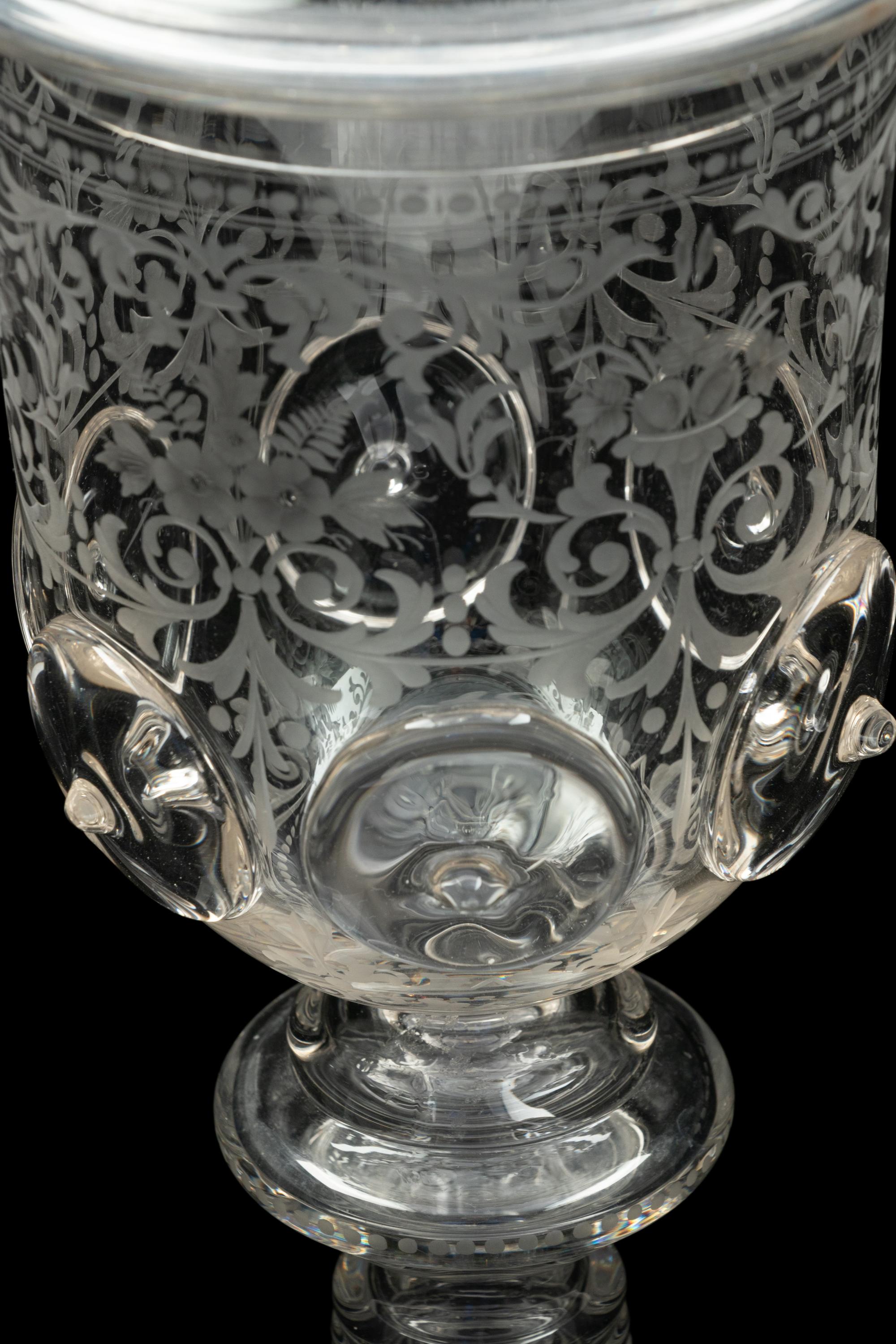 A Continental Etched Glass Pokal