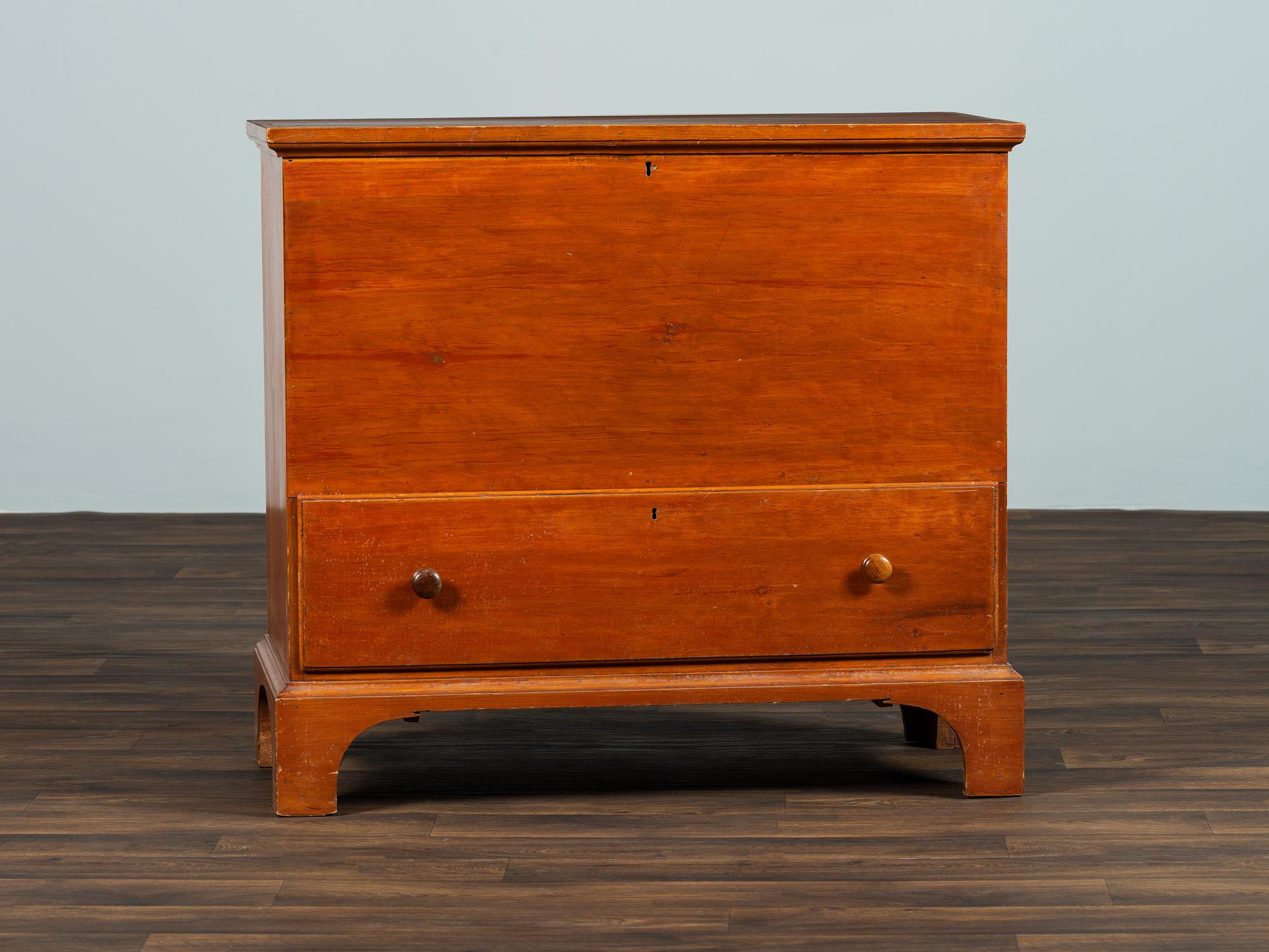 A Shaker Red-Stained Pine One-Drawer Blanket Chest