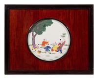 A Set of Four Chinese Famille Rose Porcelain Inset Hardwood Hanging Screens