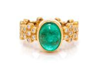 A 22 Karat Yellow Gold, Emerald and Diamond Ring, Reinstein-Ross, 6.05 dwts.