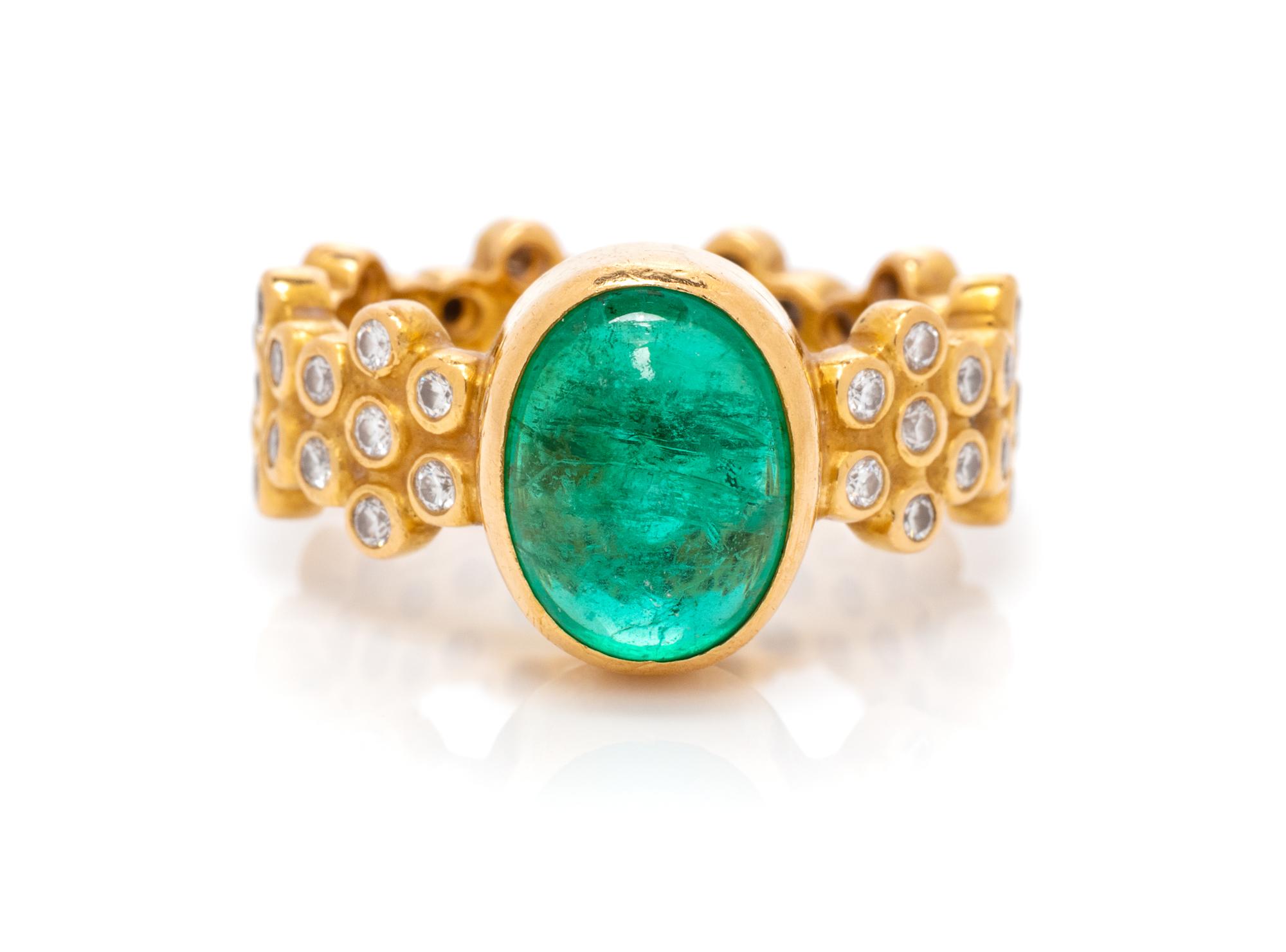 A 22 Karat Yellow Gold, Emerald and Diamond Ring, Reinstein-Ross, 6.05 dwts.