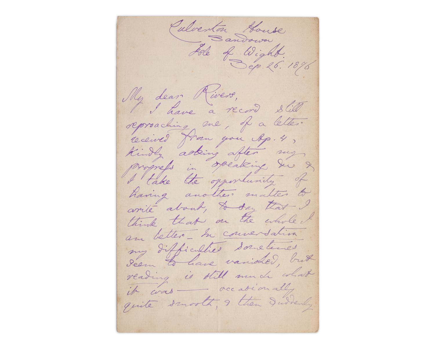 Carroll, Lewis (Charles Lutwidge Dodgson). Autograph Letter, signed