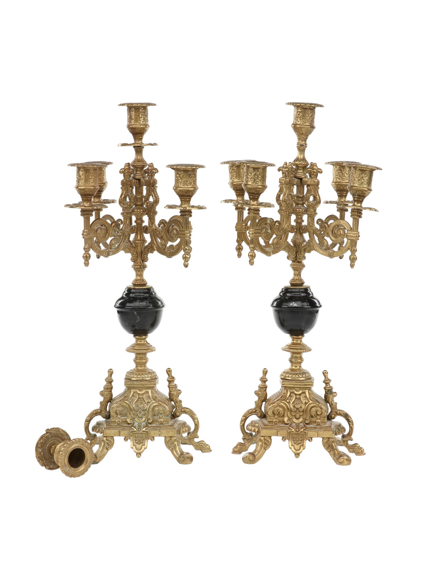 A Pair of Baroque Revival Gilt-Bronze Five-Light Candelabra