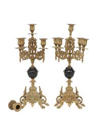 A Pair of Baroque Revival Gilt-Bronze Five-Light Candelabra