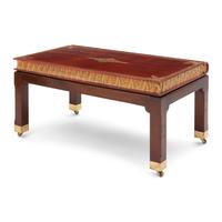 A Regency Style Gilt-Tooled Leather, Mahogany and Brass Mounted Low Table