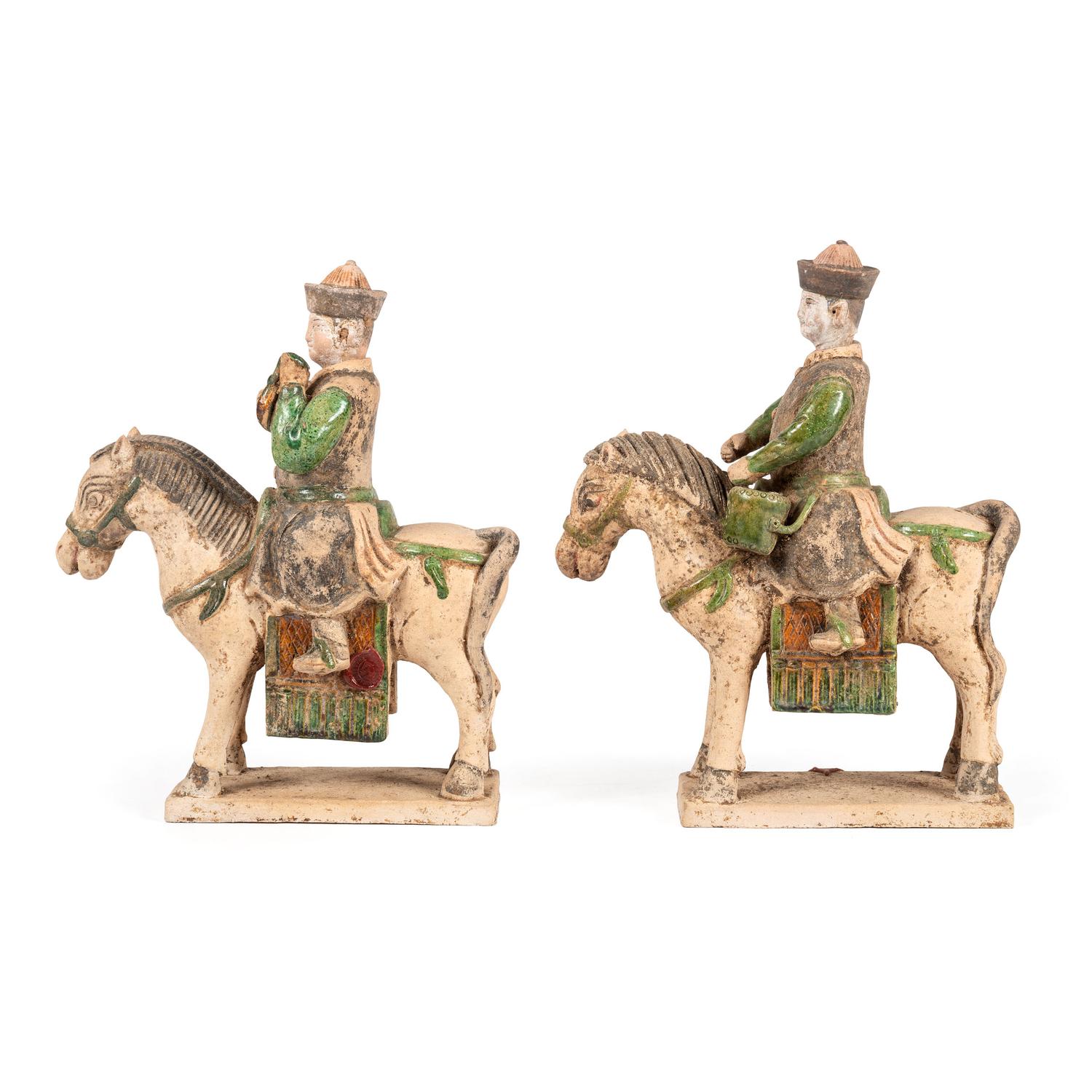 A Pair of Chinese Terracotta Equestrian Musician Figures