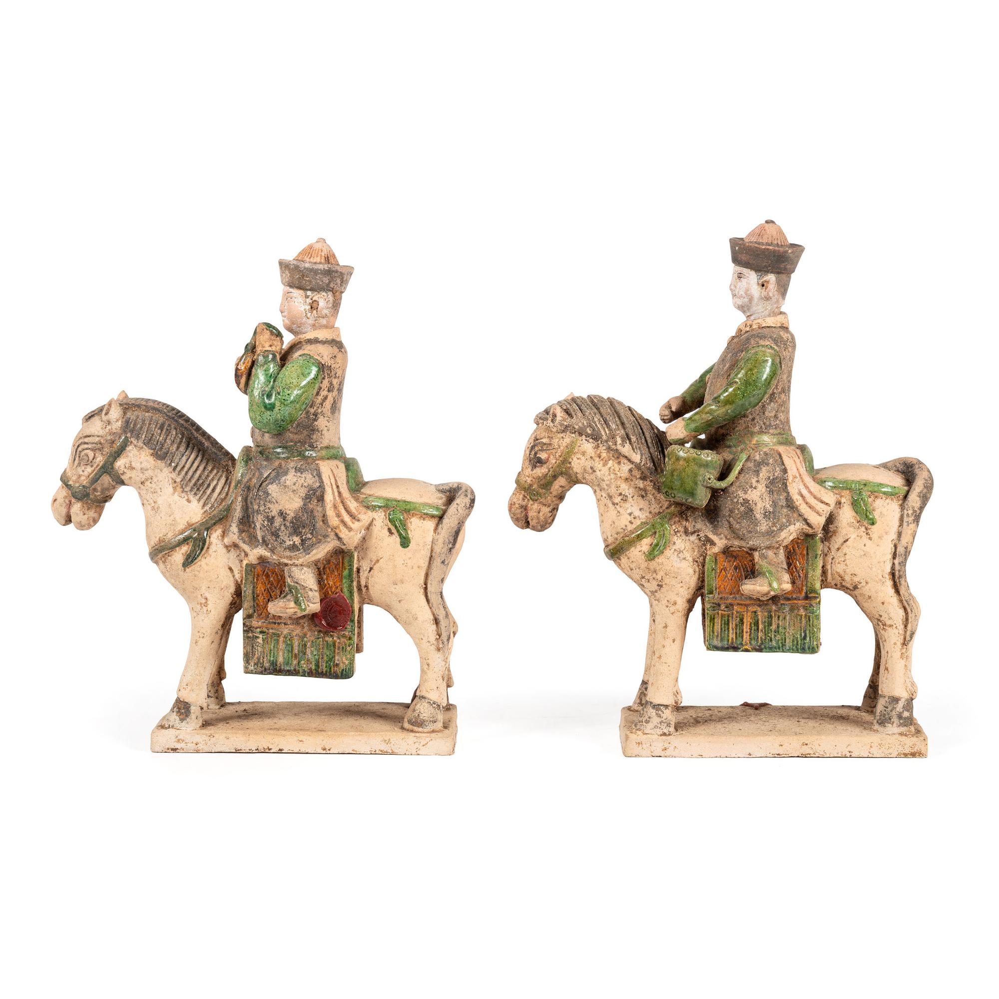 A Pair of Chinese Terracotta Equestrian Musician Figures