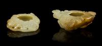 Two Celadon Jade Water Droppers Width of larger 3 3/8 inches.