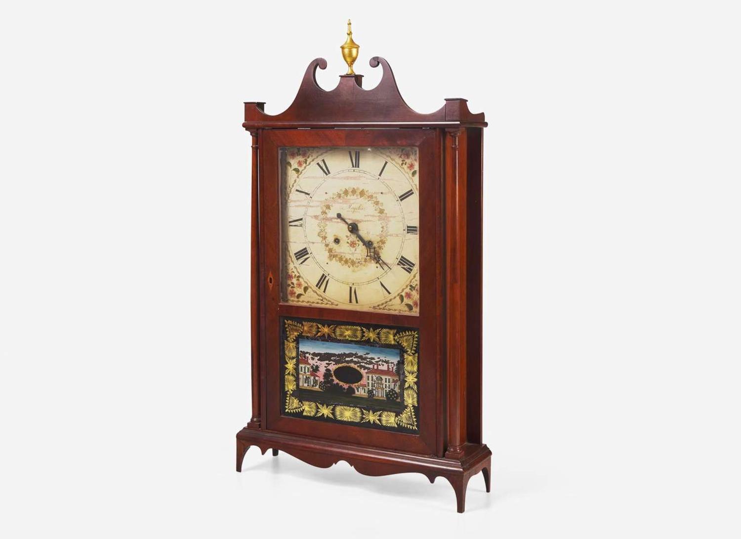 A Federal mahogany pillar and scroll shelf clock, Eli & Samuel Terry, Plymouth, CT, circa 1824-1827