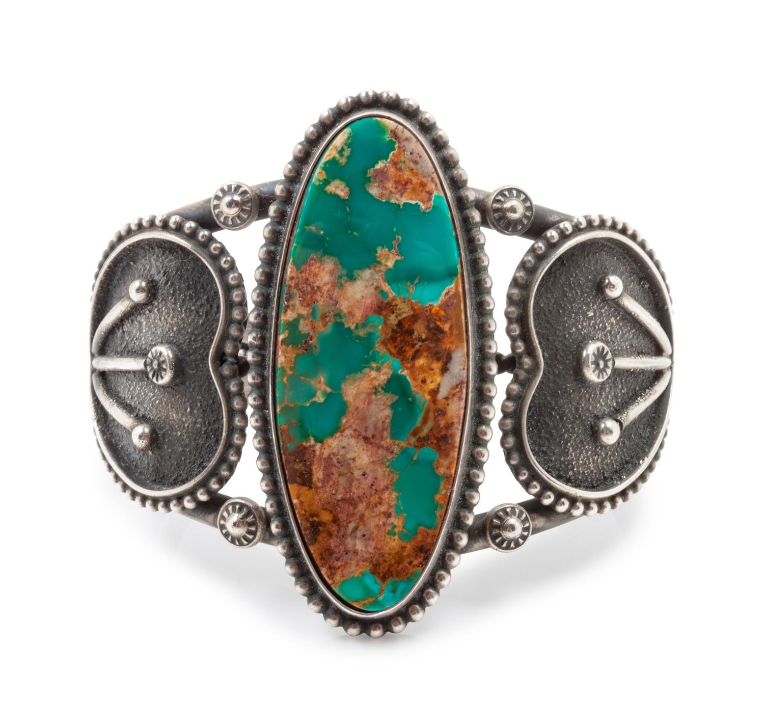 Vintage Royston Turquoise Cuff with Hearts