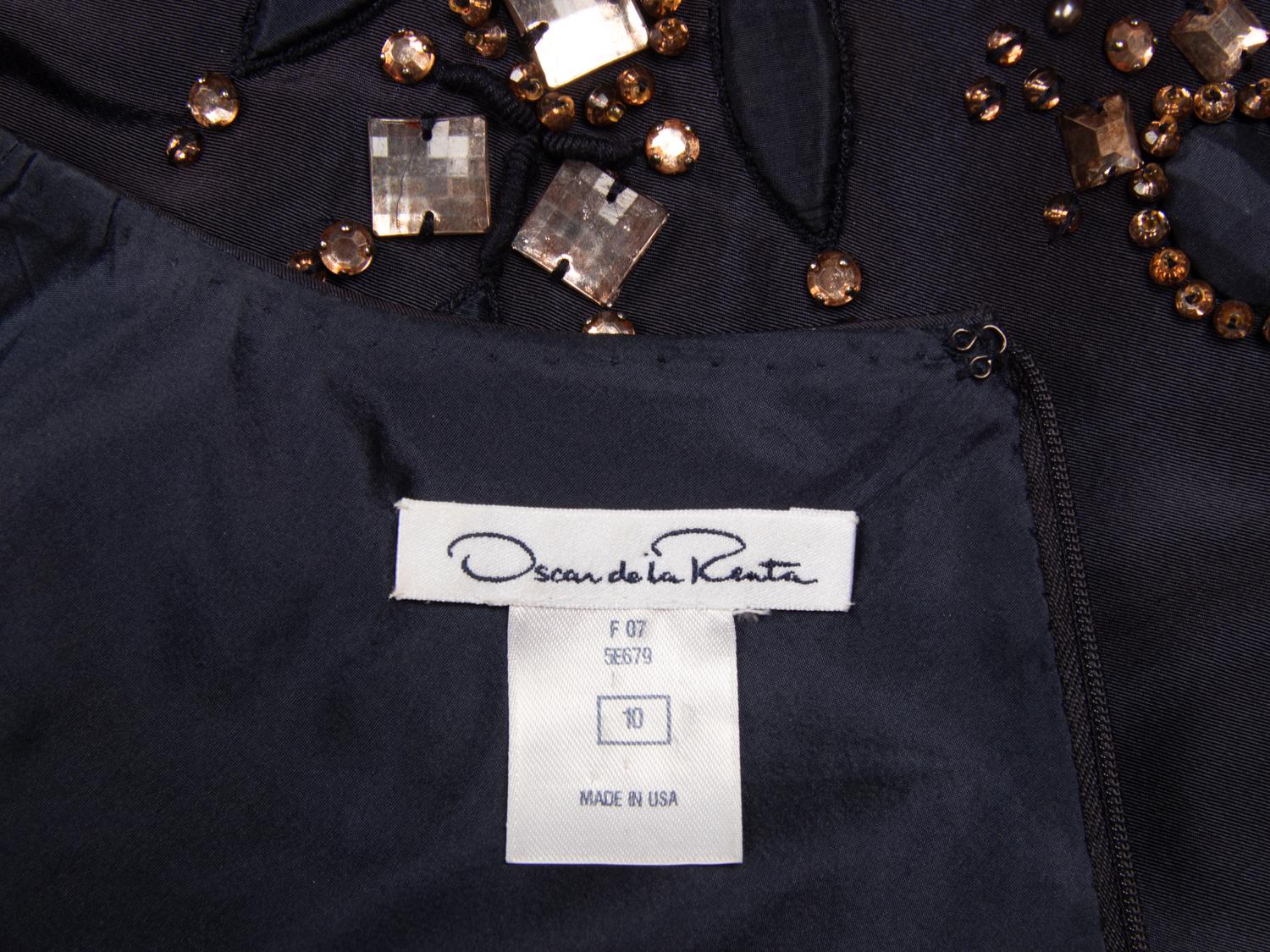 Oscar de la Renta, Embellished Navy Silk Dress